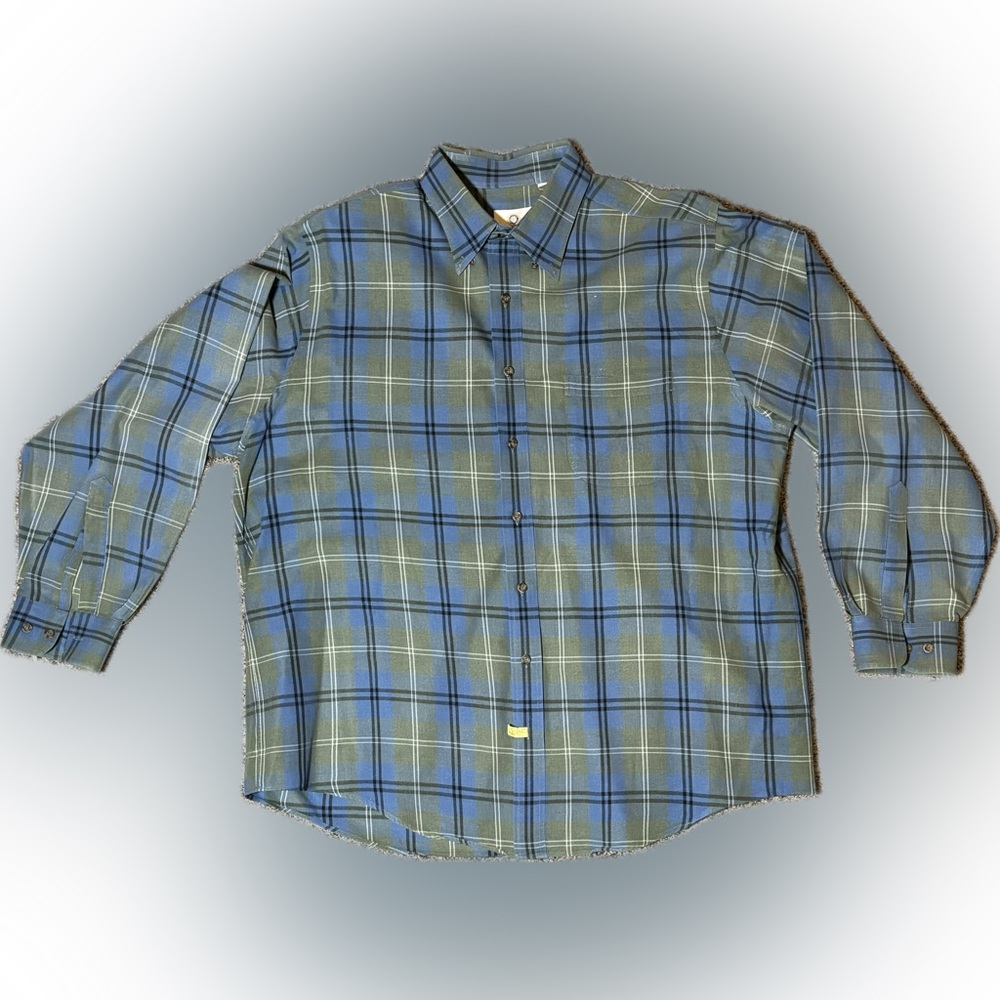 161. Viyella Blue and Green Plaid Cotton/Wool Blend Men's Shirt, Size XL
